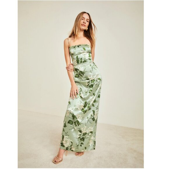 Reformation Frankie Silk Dress - Tea Garden - Picture 2 of 16